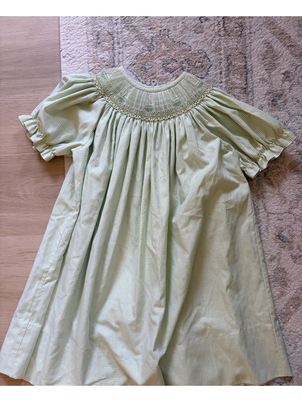 Vintage Hand-Smocked Green Gingham Dress - 5
